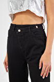 Siyah Yüksek Bel Kemer Detaylı Wide Leg  Jeans