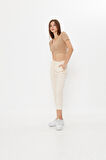 Bej jogger Paçası kesik Yüksek Bel Jeans