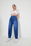 Mavi Bol Kesim Yüksek Bel Balloon Fit Baggy Jean Kot Salaş Kadın Pantolon