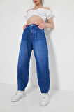 Mavi Bol Kesim Yüksek Bel Balloon Fit Baggy Jean Kot Salaş Kadın Pantolon