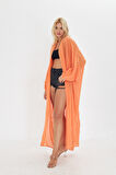 Turuncu Uzun yumusak Ipek karısımlı Kimono / beachwear