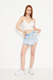 Mavi 3 Düğmeli Önden Etek Görünümlü Şort