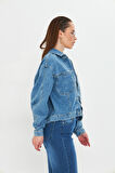 Mavi Yıkamalı Oversize Denim / Kot Ceket