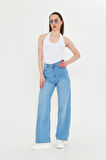 Buz Mavi Beş Cepli Palazzo Denim Pantolon