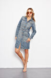 Açik Mavi Vintage Yıkama Regular Fit Jean Elbise