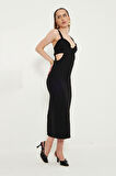 Midi Boy Gogus ve Sirt Detayli Gunluk Abiye Elbise