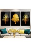 Gold Ağaçlar Triple Miyrem-Cam Tablo