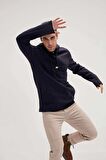 Bad Bear Kapüşonlu  Lacivert Erkek Şardonlu Sweatshirt 19.02.27.027DEFENCE HALF-ZIP