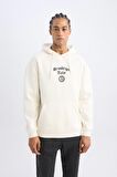 DeFactoFit NBA Brooklyn Nets Comfort Fit Rahat Kalıp Kapüşonlu Kalın Sırt Baskılı Sweatshirt