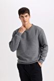 DeFacto Gri Regular Fit Bisiklet Yaka Jakarlı Sweatshirt D5392AX24AUGR371