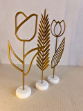 Dekoratif 3 LÜ Çiçekler (Bronz Beyaz) Dekoratif Obje - Biblo - Dekor