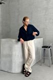 HYMAN Erkek Beli Lastikli Baggy Kalıp Keten Pantolon