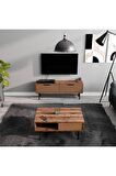 Mezza SET 4012-4212 BLANCO SİYAH METAL AYAKLI TV ÜNİTESİ - ORTA SEHPA TAKIMI HAT KAPLAN