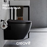 Creavit Free Rim-Off Kanalsız Asma Klozet (FE322.SM) Mat Siyah + Duck Yavaş Kapanan Kapak Mat Siyah 2'li Set