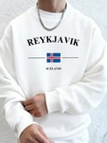 Reykjavik İzlanda Harf ve Bayrak Baskılı Erkek Günlük Sıcak Kapüşonlu Üstler Bisiklet Yaka Yu