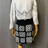 Uretti - Yıldız 7202 - El Örgüsü Siyah Kadın Mini Etek - 36