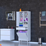 Modilayn AFRA 55x173x32,5cm 1 Çekmece, 1 Göz Sepet, 1 Kapak, 6 Raf Dar Alan Banyo Dolabı