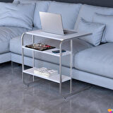 Modilayn C Yan Sehpa Geniş Boy Tekerlekli Çalışma, Atıştırmalık, Yemek, Laptop Sehpası Beyaz