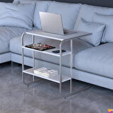 Modilayn C Yan Sehpa Geniş Boy Tekerlekli Çalışma, Atıştırmalık, Yemek, Laptop Sehpası Çiçekli Beyaz