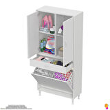 Modilayn YENİ AFRA 70x173x32,5 cm' lik 1 Çekmece, 2 Göz Sepet, 2 Kapak, 4 Raf Dar Alan Banyo Dolabı