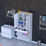 Modilayn YENİ AFRA 70x173x32,5 cm' lik 1 Çekmece, 2 Göz Sepet, 2 Kapak, 8 Raf Dar Alan Banyo Dolabı