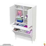 Modilayn YENİ AFRA 100x173x32,5 cm' lik 1 Çekmece, 3 Göz Sepet, 2 Kapak, 6 Raf Dar Alan Banyo Dolabı