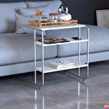 Modilayn C Yan Sehpa Geniş Boy Tekerlekli Çalışma, Atıştırmalık, Yemek, Laptop Sehpası Beyaz Çizgili