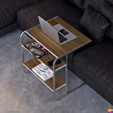 Modilayn C Yan Sehpa Geniş Boy Tekerlekli Çalışma, Atıştırmalık, Yemek, Laptop Sehpası Ceviz