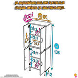 Modilayn OHBE 60x138x32,5 cm Ekstra Düzen İçin Kullanışlı 4 Kapak 4 Bölmeli Banyo Mutfak Dolabı