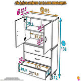 Modilayn İLKİM 85 x 138 x 32,5 cm' lik Kapak İçi Çift Raflı ve 3 Çekmeceli Düzen Harikası Dolap