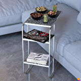 Modilayn C Yan Sehpa Dar Boy Tekerlekli Çalışma, Atıştırmalık, Yemek, Laptop Sehpası Siyah Desenli