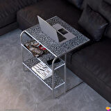 Modilayn C Yan Sehpa Geniş Boy Tekerlekli Çalışma, Atıştırmalık, Yemek, Laptop Sehpası Siyah Desenli