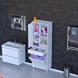 Modilayn AFRA 55x173x32,5cm 1 Çekmece, 1 Göz Sepet, 1 Kapak, 4 Raf Dar Alan Banyo Dolabı