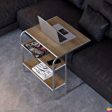 Modilayn C Yan Sehpa Geniş Boy Tekerlekli Çalışma, Atıştırmalık, Yemek, Laptop Sehpası Meşe