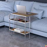 Modilayn C Yan Sehpa Geniş Boy Tekerlekli Çalışma, Atıştırmalık, Yemek, Laptop Sehpası Meşe