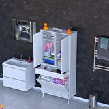 Modilayn YENİ AFRA 70x173x32,5 cm' lik 1 Çekmece, 2 Göz Sepet, 2 Kapak, 6 Raf Dar Alan Banyo Dolabı