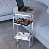 Modilayn C Yan Sehpa Dar Boy Tekerlekli Çalışma, Atıştırmalık, Yemek, Laptop Sehpası Çiçekli Beyaz