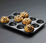 Periboia 12 Bölmeli Metal Yapışmaz Muffin Kek Kalıbı