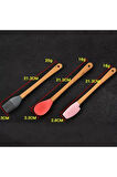 Periboia 5&amp;#39;li Renkli Ahşap Saplı Silikon Uçlu Spatula Fırçalı Kaşık Seti -Yemek Hazırlık Seti 21 Cm