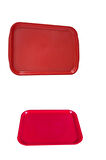 Periboia 10 Adet Büyük Kırmızı Plastik Servis Tepsisi  Kırılmaz Lokanta Büfe Fast Food Kullanım ( 53 x37 Cm)