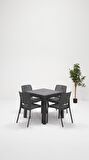 Rattan Lüx 80x80 Bahçe&Balkon&Teras Masa Seti - Antrasit
