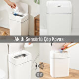 Porsima 4147 Hareket Sensörlü Sessiz Kapatma Çöp Kutusu Banyo Mutfak Çöp Kovası Kapaklı Banyo Çöp Kovası 2 adet AA Pil 12LT