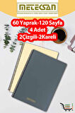 4 Adet A4 Ebat 60 Yaprak(120 Sayfa) Spiralli Plastik Kapaklı Okul Defteri-Meteksan