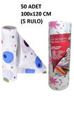 Kapris 100x120cm Kullan At Masa Örtüsü 12 Metre 50 Adet(5 Rulo) Ekonomik Set