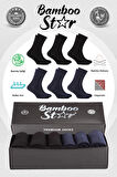 Bambu Erkek Soket Uzun Düz Asorti Çorap Dikişsiz 6'lı Premium Kutulu (3 SİYAH - 3 LACİVERT)
