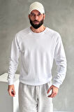 Erkek Beyaz Reglan Kol 3 Iplik Sweatshirt