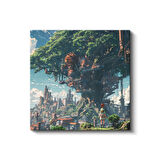 Devasa Ağaç Şehri - Mavi Gökyüzü Anime Kanvas Tablo