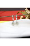 Sarı Beyaz Taşlı Minimal Anturaj Yuvarlak Gümüş Kolye Küpe Takım