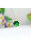 Yeşil Beyaz Zirkon Taşlı Yuvarlak Gümüş Kolye