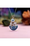 Turkuaz Taşlı Yumurtadan Çıkan Yavru Kuş Gümüş Kolye